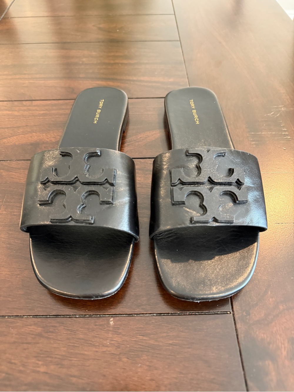 Tory Burch Ines Leather Slide Sandals Black Double T Logo Size 7 - Picture 7 of 7